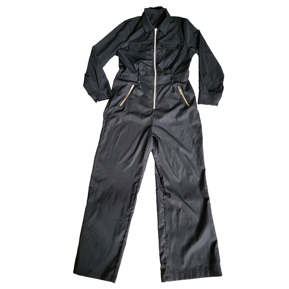 Womens Black Jumsuit Sexy Gols Zipper pockets Size XL